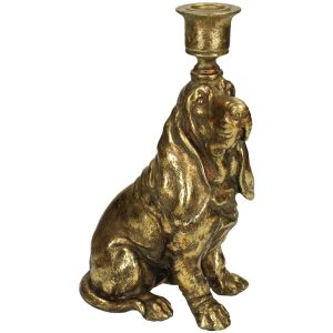 7584 Κηροπήγιο Σκυλος Χρυσός Πολυρεζίν 14.5x9x24.2cm